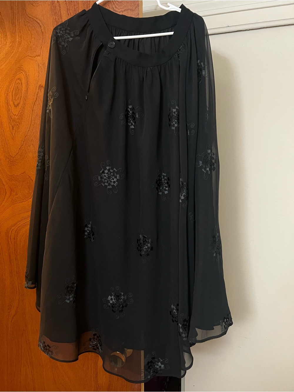 Black Embroidered Maxi Skirt with Sheer Overlay